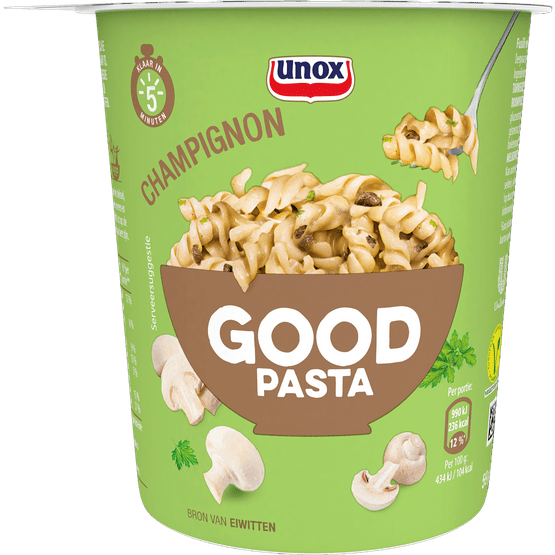 Foto van Unox Good pasta champignon op witte achtergrond