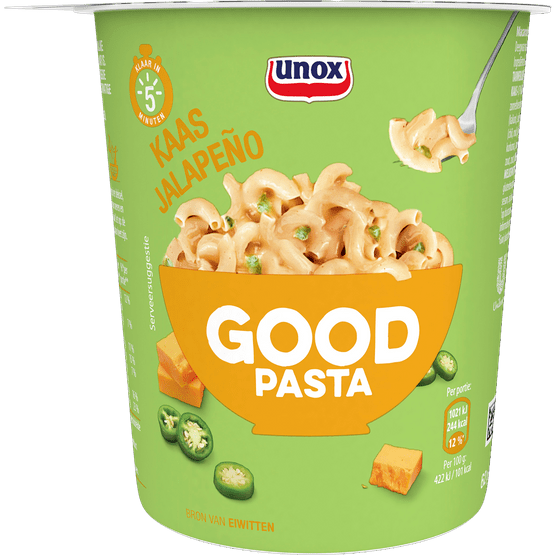 Foto van Unox Good pasta kaas jalapeno op witte achtergrond