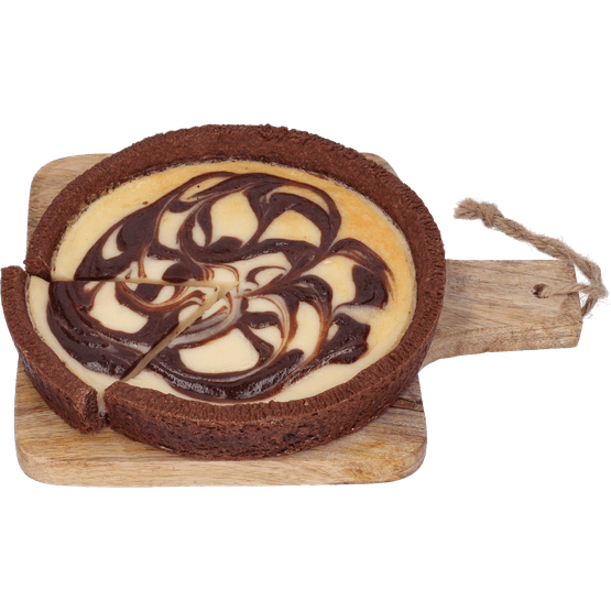 Foto van Vers afbak Cheesecake choco op witte achtergrond