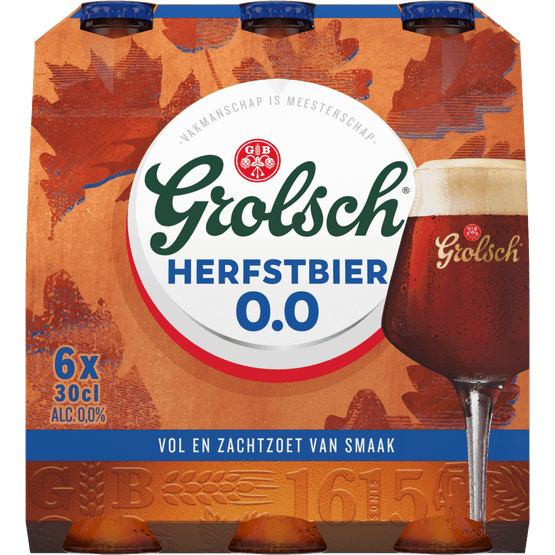 Foto van Grolsch Herfstbier 0.0% op witte achtergrond