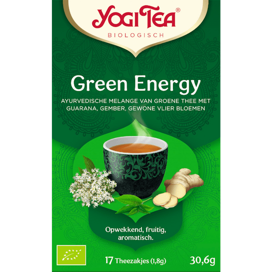 Foto van Yogi Tea Thee green energy 17 zk. op witte achtergrond