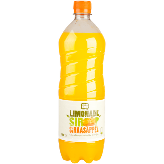 Foto van Tasting Good Limonadesiroop sinaasappel op witte achtergrond