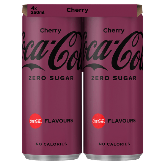 Foto van Coca-Cola Zero cherry 4x25 cl op witte achtergrond