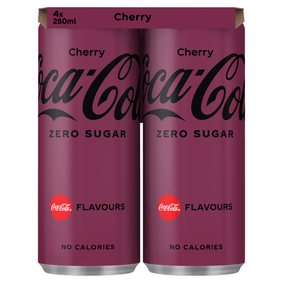 Foto van Coca-Cola Zero cherry 4x25 cl op witte achtergrond