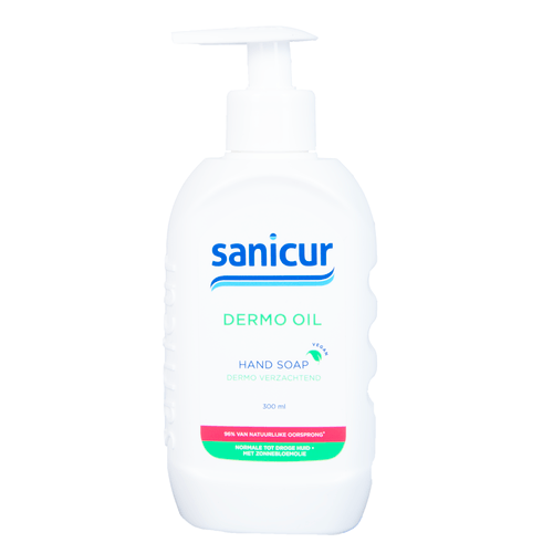 Foto van Sanicur Handzeep dermo oil op witte achtergrond
