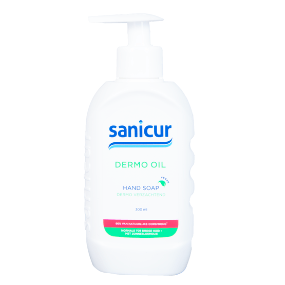 Foto van Sanicur Handzeep dermo oil op witte achtergrond