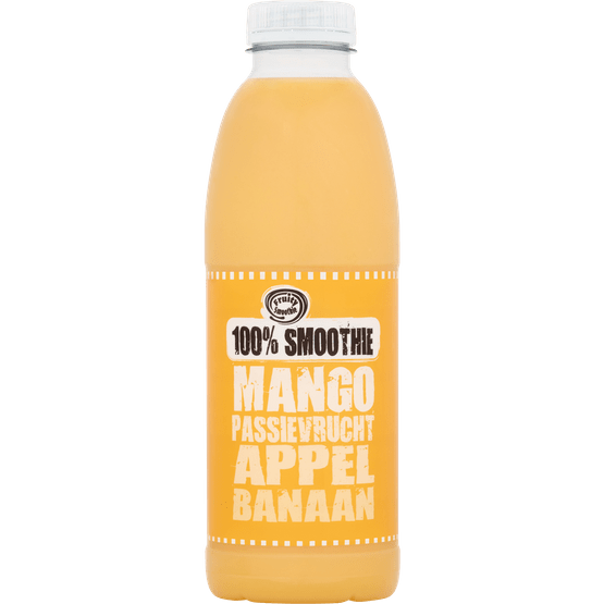 Foto van Fruity King 100% smoothie mango op witte achtergrond