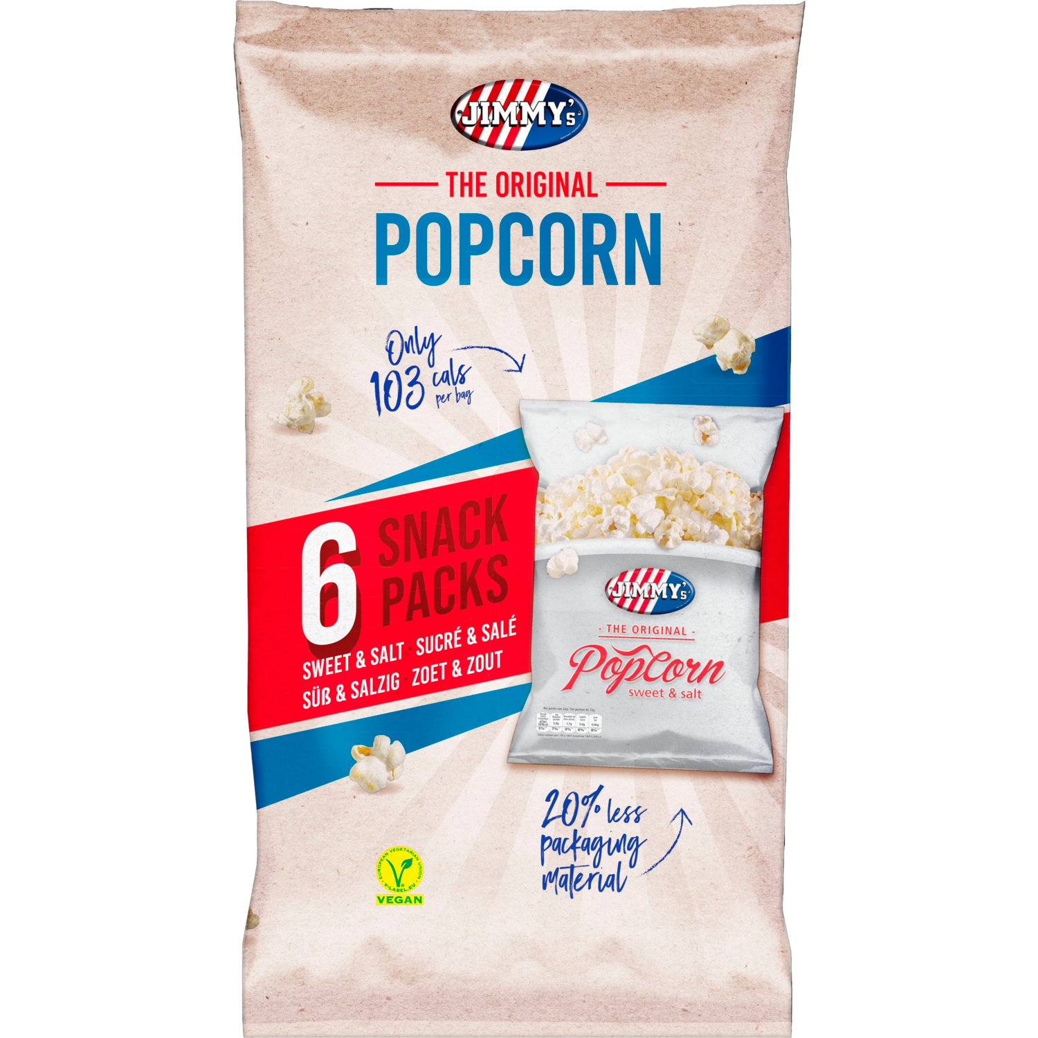Afbeelding van Jimmy's Popcorn zoet & zout 6 zakjes
