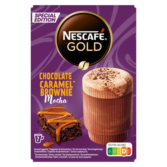 Foto van Nescafé Oploskoffie chocolate caram. brownie mocha op witte achtergrond