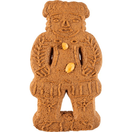 Foto van Euro Patisserie Roomboter speculaaspop met amandelen op witte achtergrond