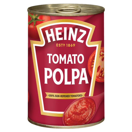 Foto van Heinz Tomato polpa op witte achtergrond