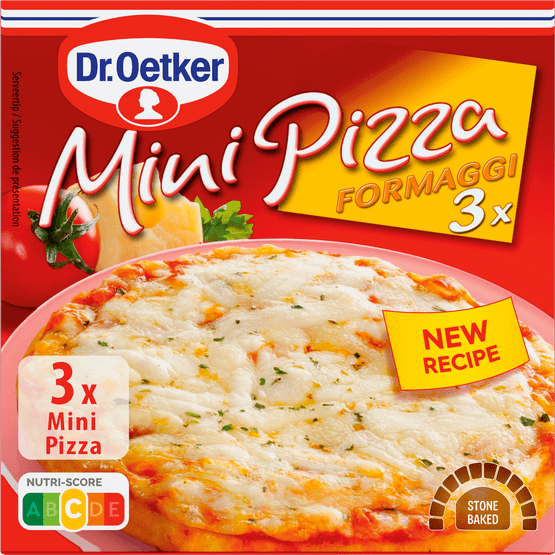 Foto van Dr. Oetker Mini pizza formaggi 3 st. op witte achtergrond