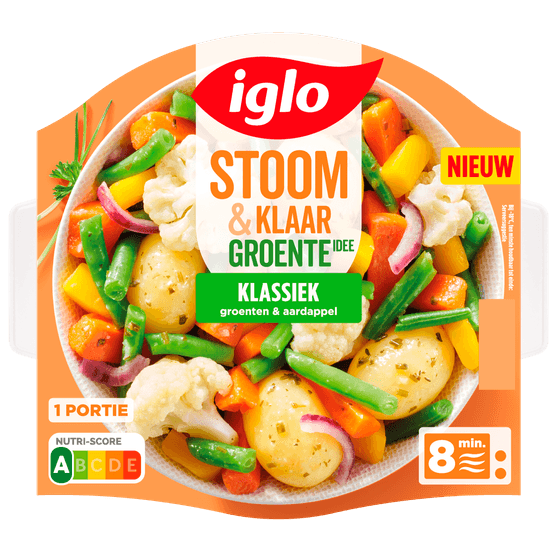 Foto van Iglo Stoom en klaar groente idee klassiek op witte achtergrond