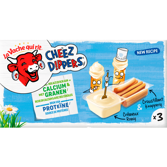 Foto van La Vache Qui Rit Cheez dippers promo pack 3 st. op witte achtergrond