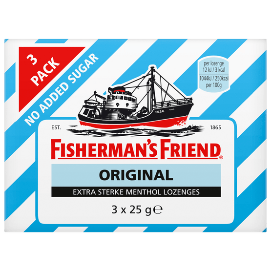 Foto van Fisherman's Friend Original suikervrij 3 pack op witte achtergrond