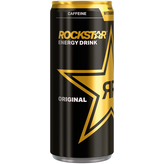 Foto van Rockstar Energy drink original op witte achtergrond