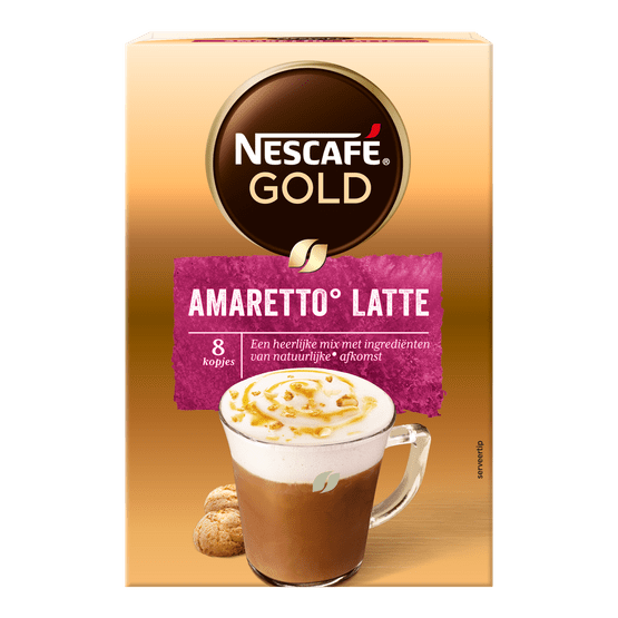 Foto van Nescafé Oploskoffie latte amaretto op witte achtergrond