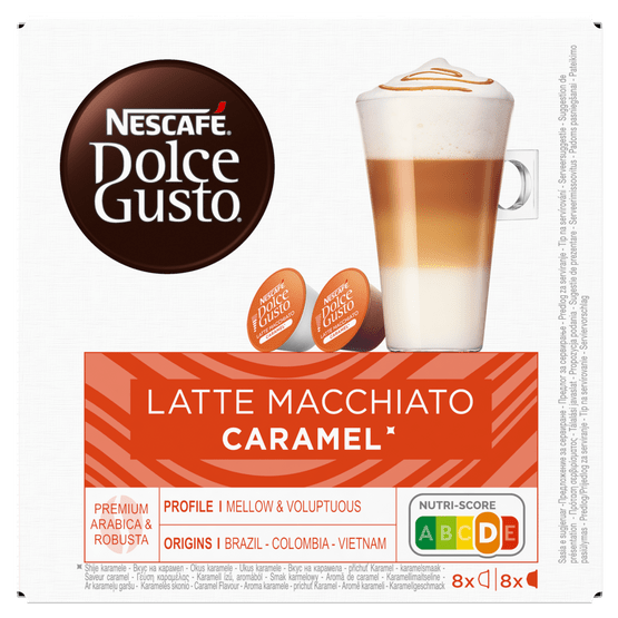 Foto van Nescafé Dolce gusto latte macchiatto caramel op witte achtergrond