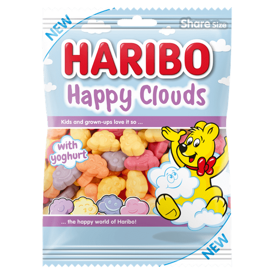 Foto van Haribo Happy clouds op witte achtergrond