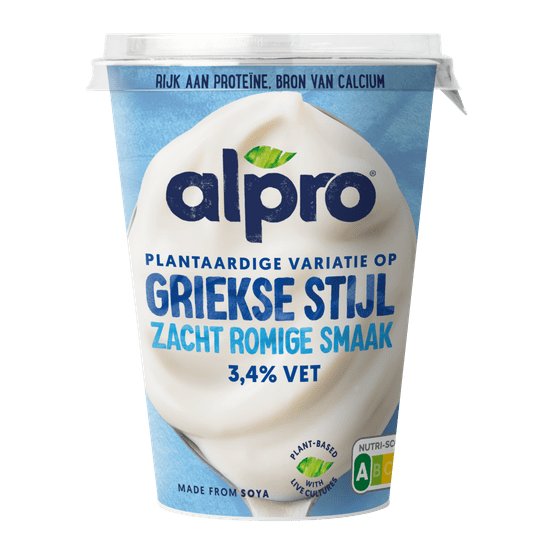 Foto van Alpro Plantaardige variatie yoghurt Grieks stijl 3.4% vet op witte achtergrond