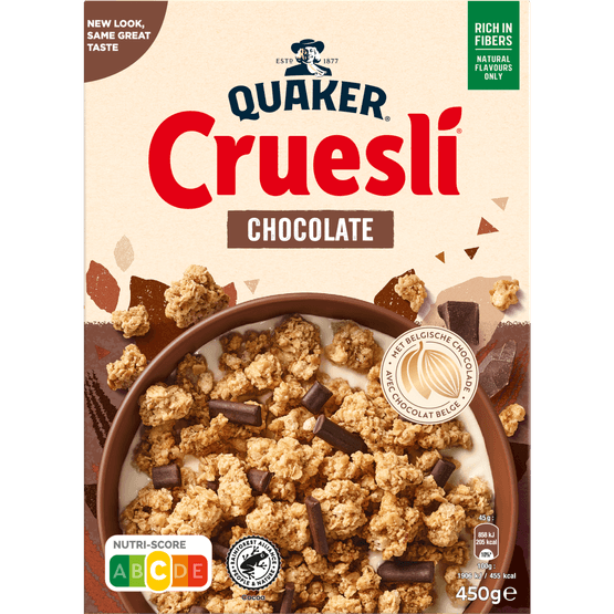 Foto van Quaker Cruesli chocolade op witte achtergrond