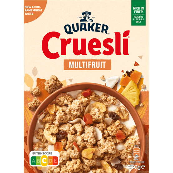 Foto van Quaker Cruesli multifruit op witte achtergrond