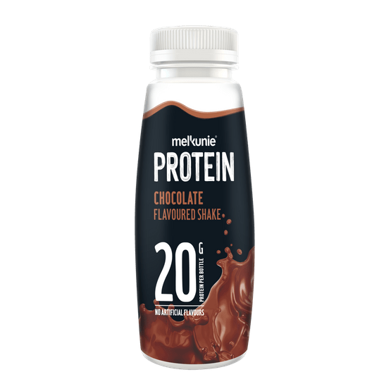 Foto van Melkunie Protein shake chocolade op witte achtergrond