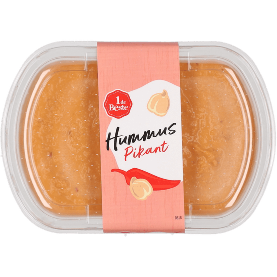 Foto van 1 de Beste Hummus pikant op witte achtergrond