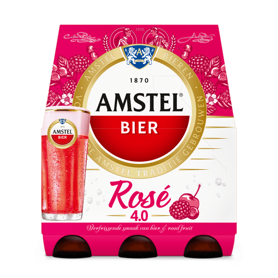 Foto van Amstel Rose bier 6x33cl op witte achtergrond