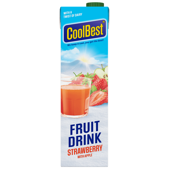 Foto van CoolBest Fruitdrink strawberry op witte achtergrond