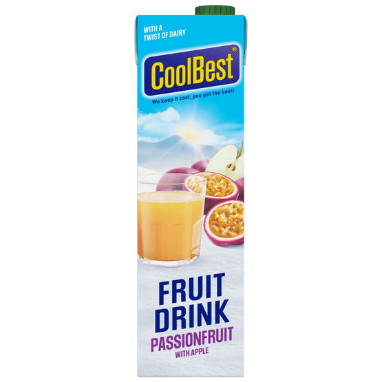Foto van CoolBest Fruitdrink passionfruit op witte achtergrond