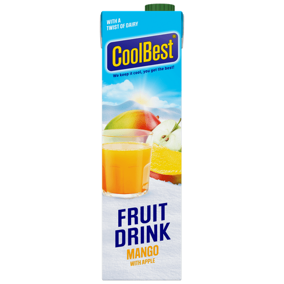 Foto van CoolBest Fruitdrink mango op witte achtergrond