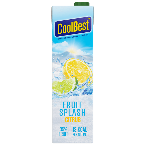 Foto van CoolBest Fruitsplash citrus op witte achtergrond