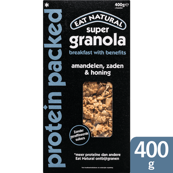 Foto van Eat Natural Super granola protein packed op witte achtergrond