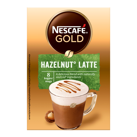 Foto van Nescafé Oploskoffie hazelnut latte op witte achtergrond