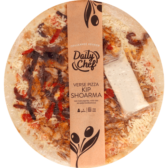 Foto van Daily Chef Pizza kipshoarma op witte achtergrond
