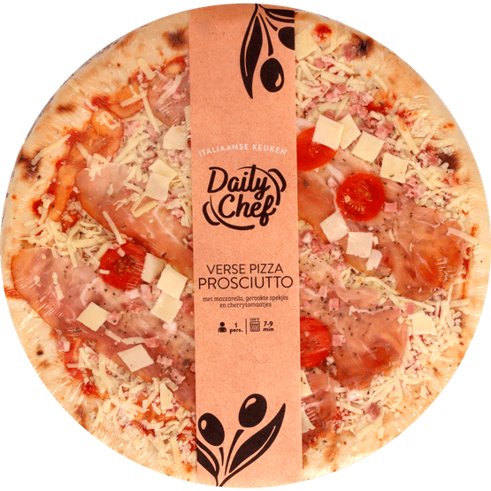 Foto van Daily Chef Pizza prosciutto op witte achtergrond