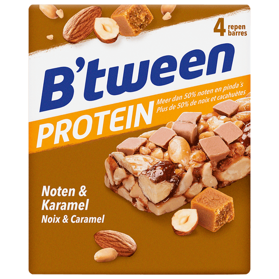 Foto van Hero Btween proteinreep noten & karamel 4 st. op witte achtergrond