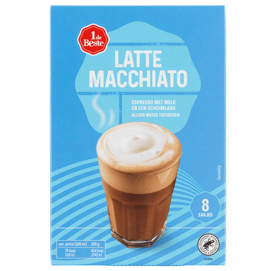 Foto van 1 de Beste Oploskoffie latte macchiato 8 stuks op witte achtergrond