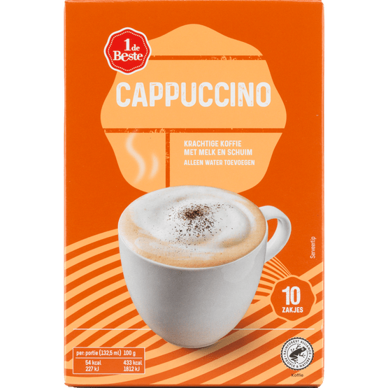Foto van 1 de Beste Oploskoffie cappuccino 10 stuks op witte achtergrond