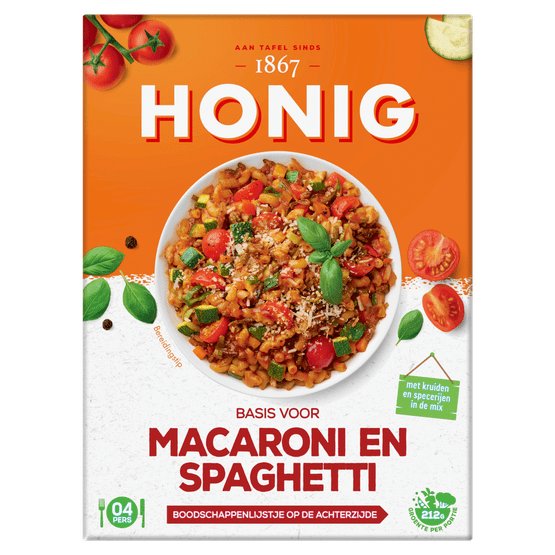 Foto van Honig Kruidenmix macaroni & spaghetti op witte achtergrond