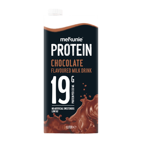 Foto van Melkunie Chocolademelk protein op witte achtergrond