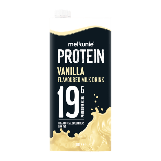 Foto van Melkunie Vanilla drink protein op witte achtergrond