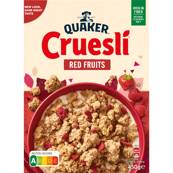 Foto van Quaker Cruesli roodfruit op witte achtergrond
