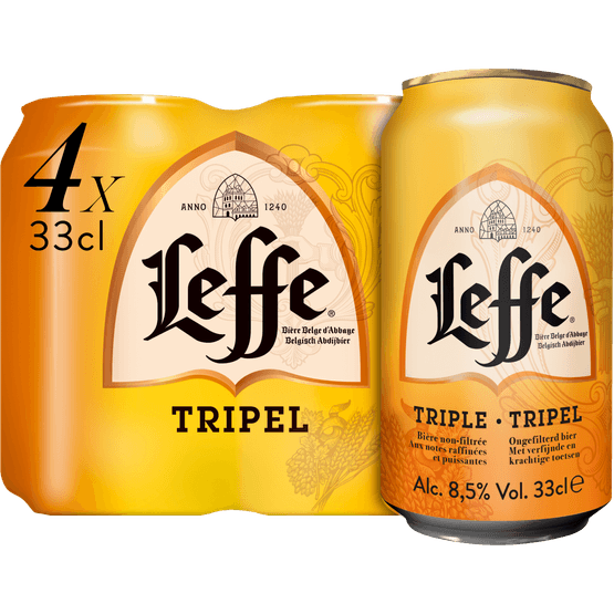 Foto van Leffe Tripel 4x33 cl op witte achtergrond