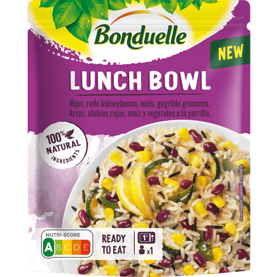 Foto van Bonduelle Lunch bowl kidneybonen mais groente op witte achtergrond