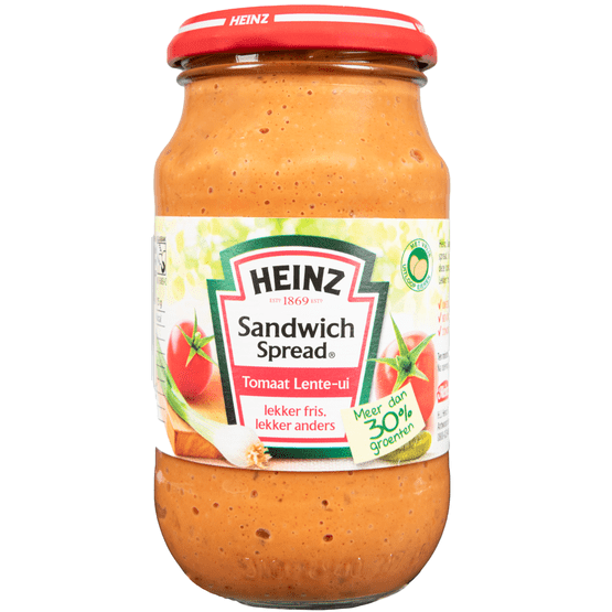 Foto van Heinz Sandwich spread tomaat en lente-ui op witte achtergrond