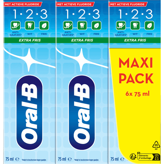 Foto van Oral-B Tandpasta 1-2-3 fresh mint op witte achtergrond