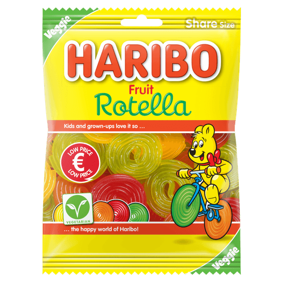 Foto van Haribo Fruit rotella op witte achtergrond