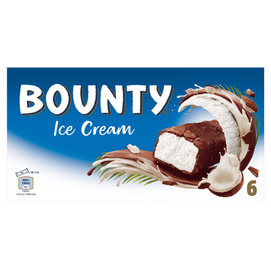 Foto van Bounty Ice cream 6 stuks op witte achtergrond